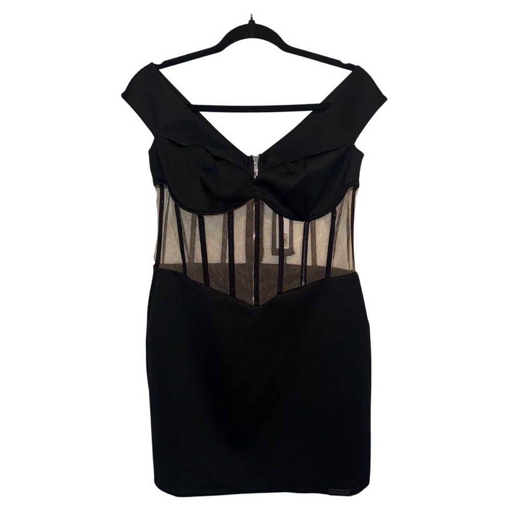 NEW RTA Road To Awe Black Evie Mesh Cocktail Off-Shoulder Mini Dress Large - Picture 4 of 11